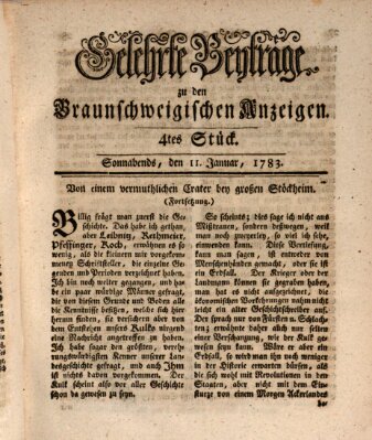 Braunschweigische Anzeigen. Gelehrte Beyträge zu den Braunschweigischen Anzeigen (Braunschweigische Anzeigen) Samstag 11. Januar 1783