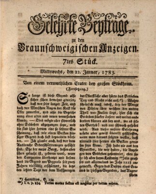 Braunschweigische Anzeigen. Gelehrte Beyträge zu den Braunschweigischen Anzeigen (Braunschweigische Anzeigen) Mittwoch 22. Januar 1783