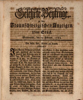 Braunschweigische Anzeigen. Gelehrte Beyträge zu den Braunschweigischen Anzeigen (Braunschweigische Anzeigen) Mittwoch 19. Februar 1783