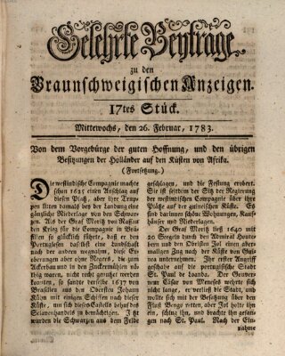 Braunschweigische Anzeigen. Gelehrte Beyträge zu den Braunschweigischen Anzeigen (Braunschweigische Anzeigen) Mittwoch 26. Februar 1783