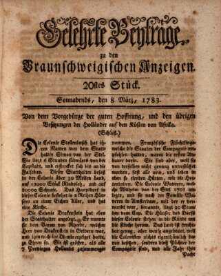 Braunschweigische Anzeigen. Gelehrte Beyträge zu den Braunschweigischen Anzeigen (Braunschweigische Anzeigen) Samstag 8. März 1783