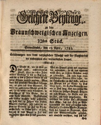 Braunschweigische Anzeigen. Gelehrte Beyträge zu den Braunschweigischen Anzeigen (Braunschweigische Anzeigen) Samstag 19. April 1783