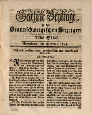 Braunschweigische Anzeigen. Gelehrte Beyträge zu den Braunschweigischen Anzeigen (Braunschweigische Anzeigen) Samstag 26. April 1783