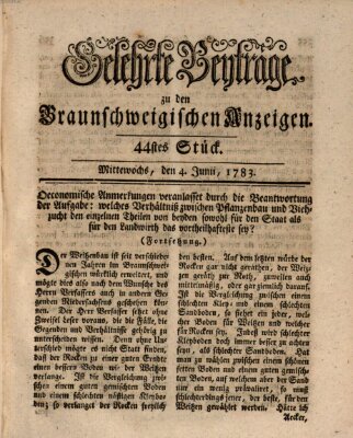 Braunschweigische Anzeigen. Gelehrte Beyträge zu den Braunschweigischen Anzeigen (Braunschweigische Anzeigen) Mittwoch 4. Juni 1783