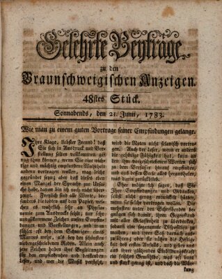 Braunschweigische Anzeigen. Gelehrte Beyträge zu den Braunschweigischen Anzeigen (Braunschweigische Anzeigen) Samstag 21. Juni 1783