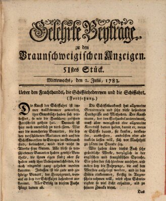 Braunschweigische Anzeigen. Gelehrte Beyträge zu den Braunschweigischen Anzeigen (Braunschweigische Anzeigen) Mittwoch 2. Juli 1783