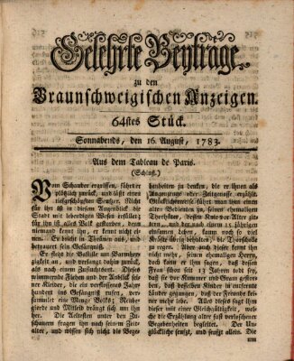 Braunschweigische Anzeigen. Gelehrte Beyträge zu den Braunschweigischen Anzeigen (Braunschweigische Anzeigen) Samstag 16. August 1783