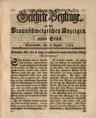 Braunschweigische Anzeigen. Gelehrte Beyträge zu den Braunschweigischen Anzeigen (Braunschweigische Anzeigen) Samstag 23. August 1783