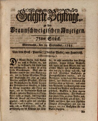 Braunschweigische Anzeigen. Gelehrte Beyträge zu den Braunschweigischen Anzeigen (Braunschweigische Anzeigen) Mittwoch 24. September 1783