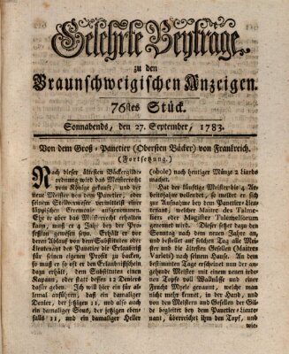 Braunschweigische Anzeigen. Gelehrte Beyträge zu den Braunschweigischen Anzeigen (Braunschweigische Anzeigen) Samstag 27. September 1783