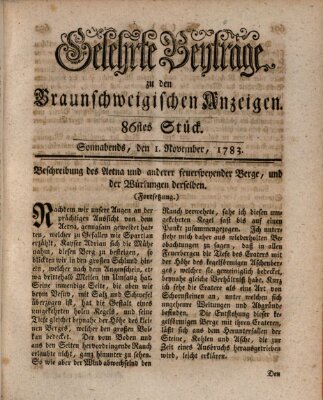 Braunschweigische Anzeigen. Gelehrte Beyträge zu den Braunschweigischen Anzeigen (Braunschweigische Anzeigen) Samstag 1. November 1783