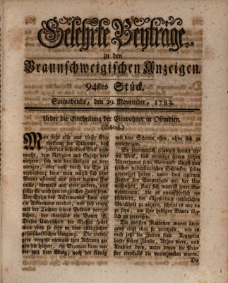 Braunschweigische Anzeigen. Gelehrte Beyträge zu den Braunschweigischen Anzeigen (Braunschweigische Anzeigen) Samstag 29. November 1783