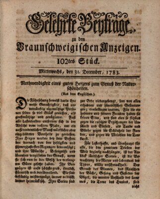 Braunschweigische Anzeigen. Gelehrte Beyträge zu den Braunschweigischen Anzeigen (Braunschweigische Anzeigen) Mittwoch 31. Dezember 1783