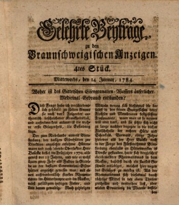 Braunschweigische Anzeigen. Gelehrte Beyträge zu den Braunschweigischen Anzeigen (Braunschweigische Anzeigen) Mittwoch 14. Januar 1784