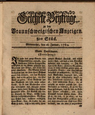 Braunschweigische Anzeigen. Gelehrte Beyträge zu den Braunschweigischen Anzeigen (Braunschweigische Anzeigen) Mittwoch 28. Januar 1784