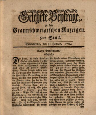 Braunschweigische Anzeigen. Gelehrte Beyträge zu den Braunschweigischen Anzeigen (Braunschweigische Anzeigen) Samstag 31. Januar 1784