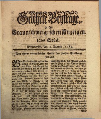 Braunschweigische Anzeigen. Gelehrte Beyträge zu den Braunschweigischen Anzeigen (Braunschweigische Anzeigen) Mittwoch 11. Februar 1784