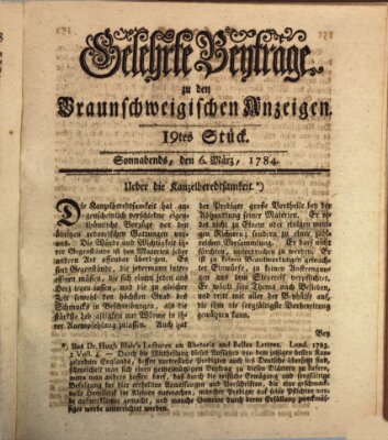 Braunschweigische Anzeigen. Gelehrte Beyträge zu den Braunschweigischen Anzeigen (Braunschweigische Anzeigen) Samstag 6. März 1784