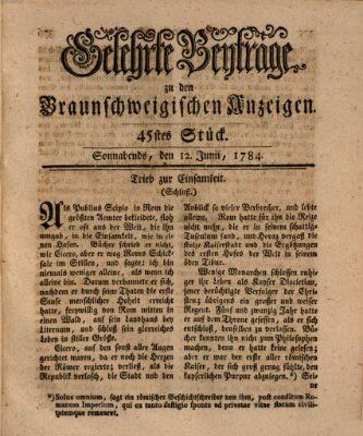 Braunschweigische Anzeigen. Gelehrte Beyträge zu den Braunschweigischen Anzeigen (Braunschweigische Anzeigen) Samstag 12. Juni 1784