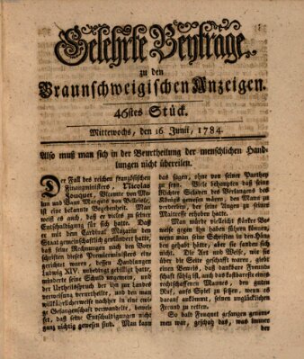 Braunschweigische Anzeigen. Gelehrte Beyträge zu den Braunschweigischen Anzeigen (Braunschweigische Anzeigen) Mittwoch 16. Juni 1784