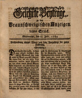 Braunschweigische Anzeigen. Gelehrte Beyträge zu den Braunschweigischen Anzeigen (Braunschweigische Anzeigen) Mittwoch 21. Juli 1784