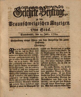 Braunschweigische Anzeigen. Gelehrte Beyträge zu den Braunschweigischen Anzeigen (Braunschweigische Anzeigen) Samstag 24. Juli 1784