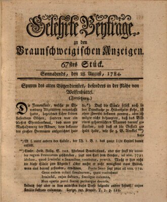 Braunschweigische Anzeigen. Gelehrte Beyträge zu den Braunschweigischen Anzeigen (Braunschweigische Anzeigen) Samstag 28. August 1784