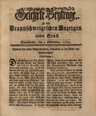 Braunschweigische Anzeigen. Gelehrte Beyträge zu den Braunschweigischen Anzeigen (Braunschweigische Anzeigen) Samstag 4. September 1784