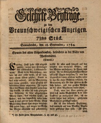 Braunschweigische Anzeigen. Gelehrte Beyträge zu den Braunschweigischen Anzeigen (Braunschweigische Anzeigen) Samstag 18. September 1784