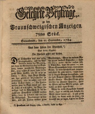 Braunschweigische Anzeigen. Gelehrte Beyträge zu den Braunschweigischen Anzeigen (Braunschweigische Anzeigen) Samstag 25. September 1784