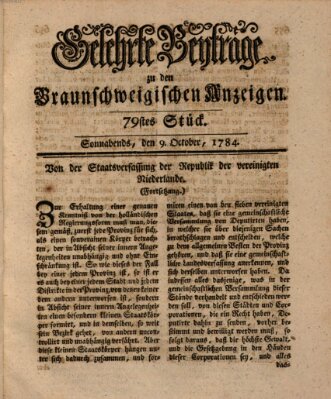 Braunschweigische Anzeigen. Gelehrte Beyträge zu den Braunschweigischen Anzeigen (Braunschweigische Anzeigen) Samstag 9. Oktober 1784