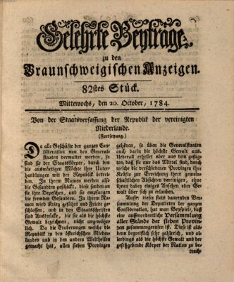 Braunschweigische Anzeigen. Gelehrte Beyträge zu den Braunschweigischen Anzeigen (Braunschweigische Anzeigen) Mittwoch 20. Oktober 1784