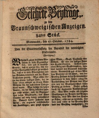 Braunschweigische Anzeigen. Gelehrte Beyträge zu den Braunschweigischen Anzeigen (Braunschweigische Anzeigen) Mittwoch 27. Oktober 1784