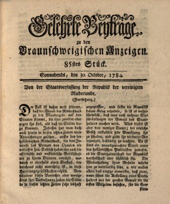 Braunschweigische Anzeigen. Gelehrte Beyträge zu den Braunschweigischen Anzeigen (Braunschweigische Anzeigen) Samstag 30. Oktober 1784