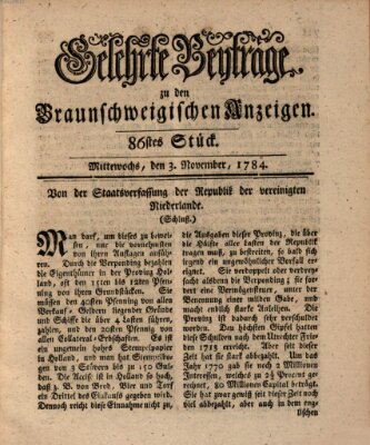 Braunschweigische Anzeigen. Gelehrte Beyträge zu den Braunschweigischen Anzeigen (Braunschweigische Anzeigen) Mittwoch 3. November 1784