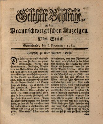 Braunschweigische Anzeigen. Gelehrte Beyträge zu den Braunschweigischen Anzeigen (Braunschweigische Anzeigen) Samstag 6. November 1784