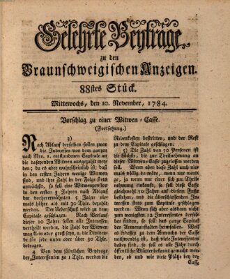 Braunschweigische Anzeigen. Gelehrte Beyträge zu den Braunschweigischen Anzeigen (Braunschweigische Anzeigen) Mittwoch 10. November 1784