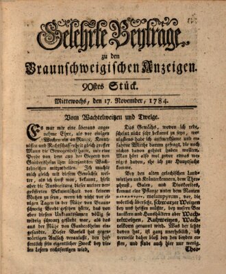 Braunschweigische Anzeigen. Gelehrte Beyträge zu den Braunschweigischen Anzeigen (Braunschweigische Anzeigen) Mittwoch 17. November 1784