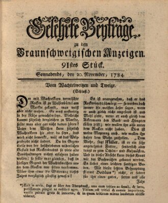 Braunschweigische Anzeigen. Gelehrte Beyträge zu den Braunschweigischen Anzeigen (Braunschweigische Anzeigen) Samstag 20. November 1784