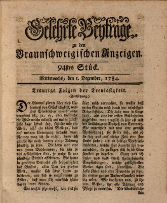 Braunschweigische Anzeigen. Gelehrte Beyträge zu den Braunschweigischen Anzeigen (Braunschweigische Anzeigen) Mittwoch 1. Dezember 1784