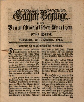 Braunschweigische Anzeigen. Gelehrte Beyträge zu den Braunschweigischen Anzeigen (Braunschweigische Anzeigen) Samstag 11. Dezember 1784