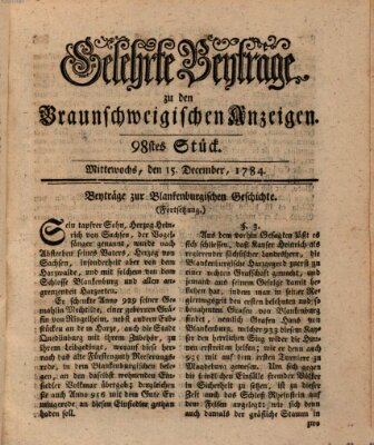 Braunschweigische Anzeigen. Gelehrte Beyträge zu den Braunschweigischen Anzeigen (Braunschweigische Anzeigen) Mittwoch 15. Dezember 1784