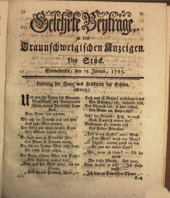 Braunschweigische Anzeigen. Gelehrte Beyträge zu den Braunschweigischen Anzeigen (Braunschweigische Anzeigen) Samstag 15. Januar 1785