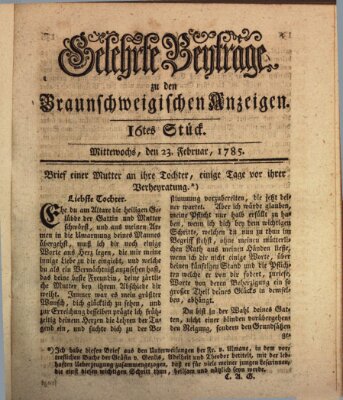 Braunschweigische Anzeigen. Gelehrte Beyträge zu den Braunschweigischen Anzeigen (Braunschweigische Anzeigen) Mittwoch 23. Februar 1785