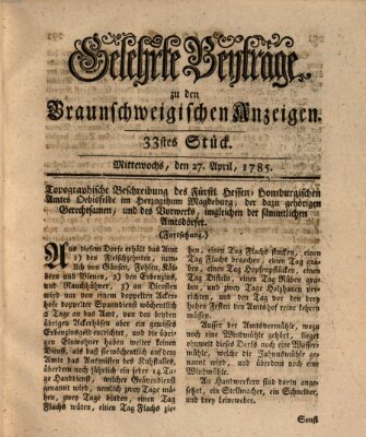 Braunschweigische Anzeigen. Gelehrte Beyträge zu den Braunschweigischen Anzeigen (Braunschweigische Anzeigen) Mittwoch 27. April 1785