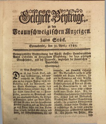 Braunschweigische Anzeigen. Gelehrte Beyträge zu den Braunschweigischen Anzeigen (Braunschweigische Anzeigen) Samstag 30. April 1785