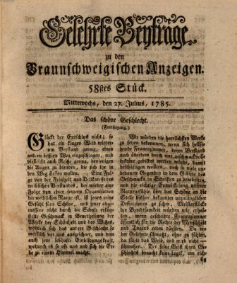 Braunschweigische Anzeigen. Gelehrte Beyträge zu den Braunschweigischen Anzeigen (Braunschweigische Anzeigen) Mittwoch 27. Juli 1785