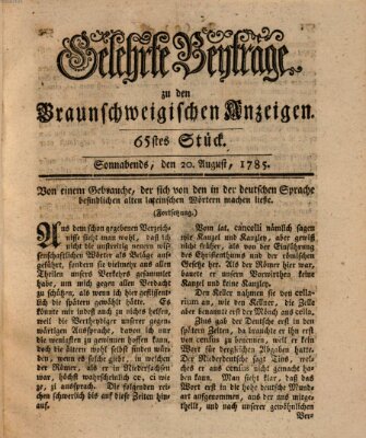 Braunschweigische Anzeigen. Gelehrte Beyträge zu den Braunschweigischen Anzeigen (Braunschweigische Anzeigen) Samstag 20. August 1785