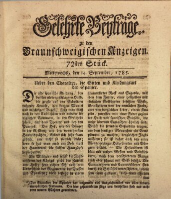 Braunschweigische Anzeigen. Gelehrte Beyträge zu den Braunschweigischen Anzeigen (Braunschweigische Anzeigen) Mittwoch 14. September 1785