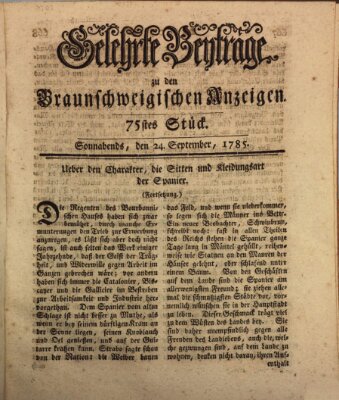 Braunschweigische Anzeigen. Gelehrte Beyträge zu den Braunschweigischen Anzeigen (Braunschweigische Anzeigen) Samstag 24. September 1785